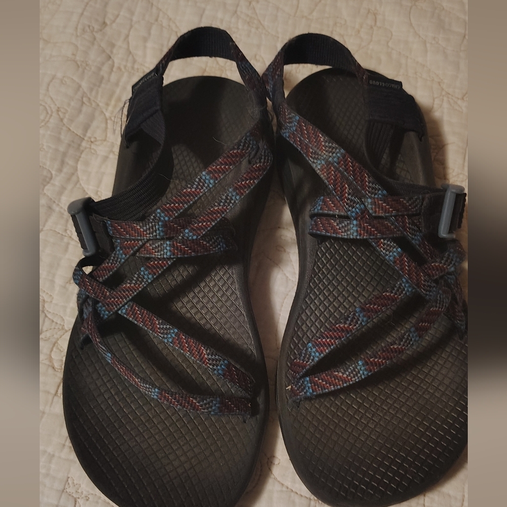 Chaco Black Sandals With Blue And Purple Straps